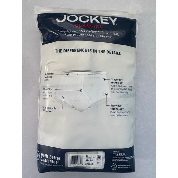 Jockey Men's Classic Full Rise Brief Underwear 2 Pack White Size 46 Big Man Tall - Picture 4 of 5
